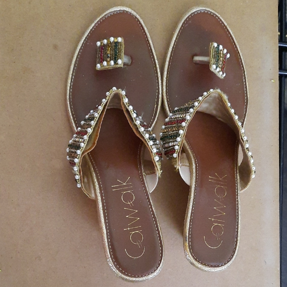 Women's Brown Beaded Sandals